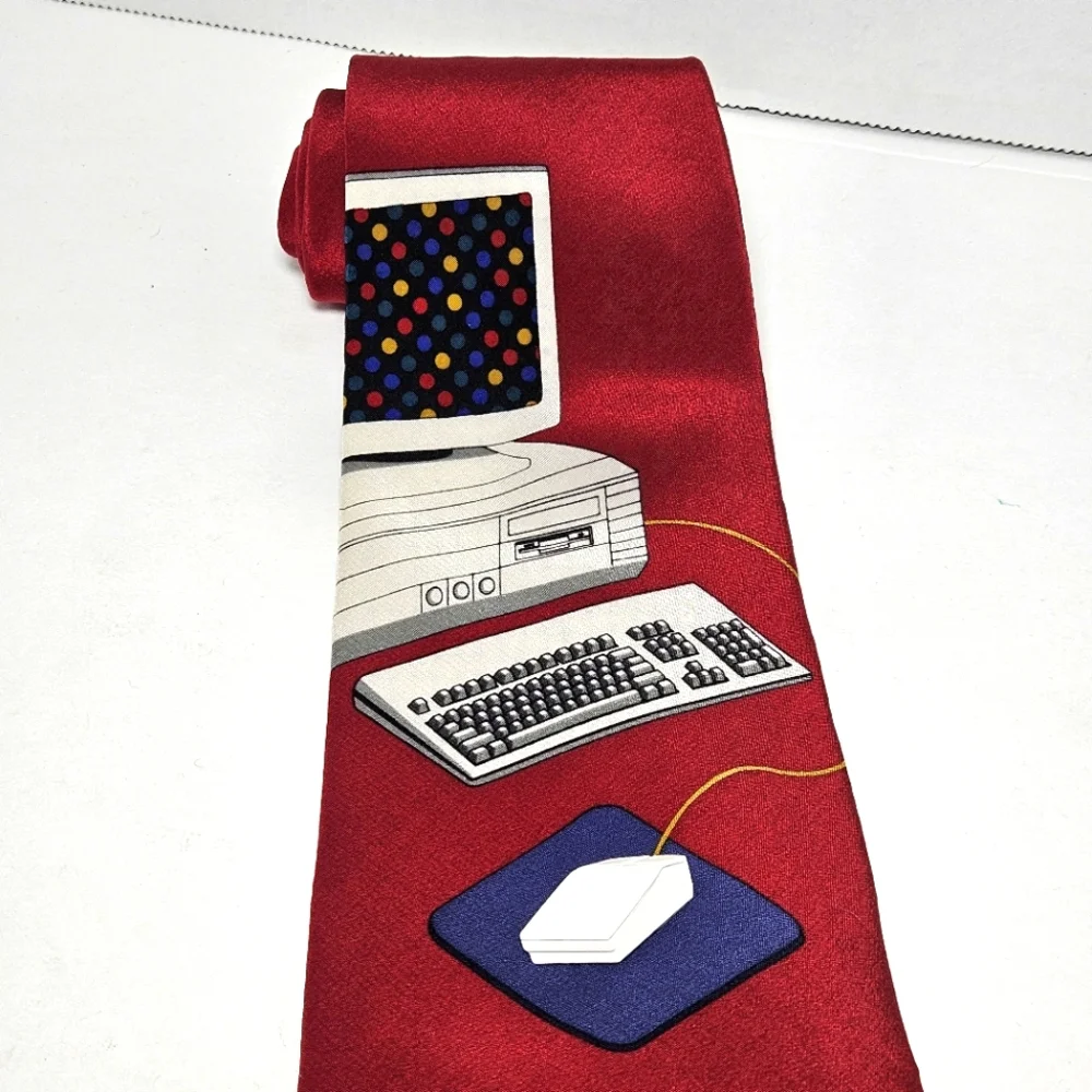 NEW Vicky Davis Red Silk Neck Tie Mouse Trap Computer 3D Mouse Retro Gaming Nerd